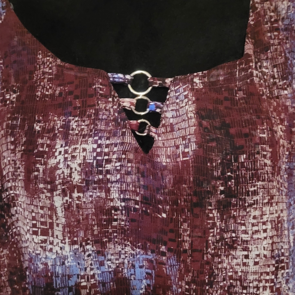 Notations Red and Purple Flutter Sleeve Asymmetrical Blouse - Picture 3 of 4